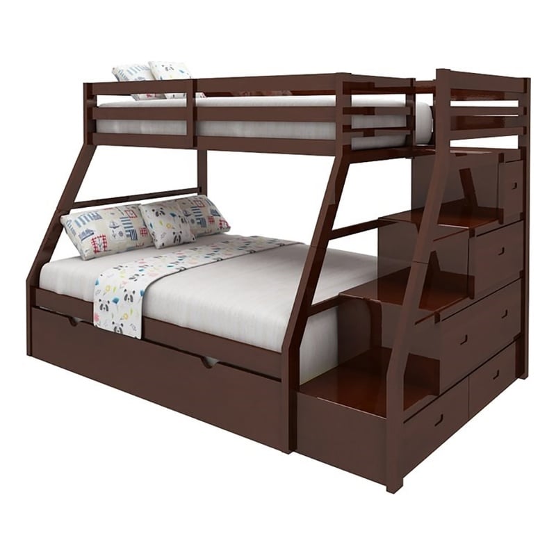 Bowery Hill Contemporary Pine Wood Twin over Full Storage Bunk Bed in Espresso