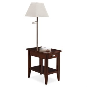Bowery Hill Transitional Wood End Table with Lamp in Chocolate Cherry/Pewter