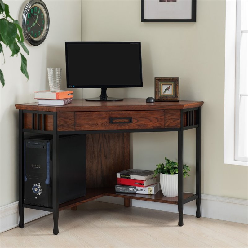 Bowery Hill Hardwood Corner Computer Desk/Writing Desk in Mission Oak