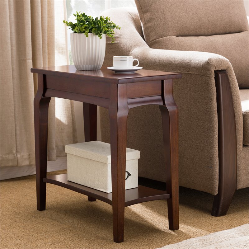Bowery Hill Wood Narrow Table with Lower Shelf in Rich Chocolate Cherry