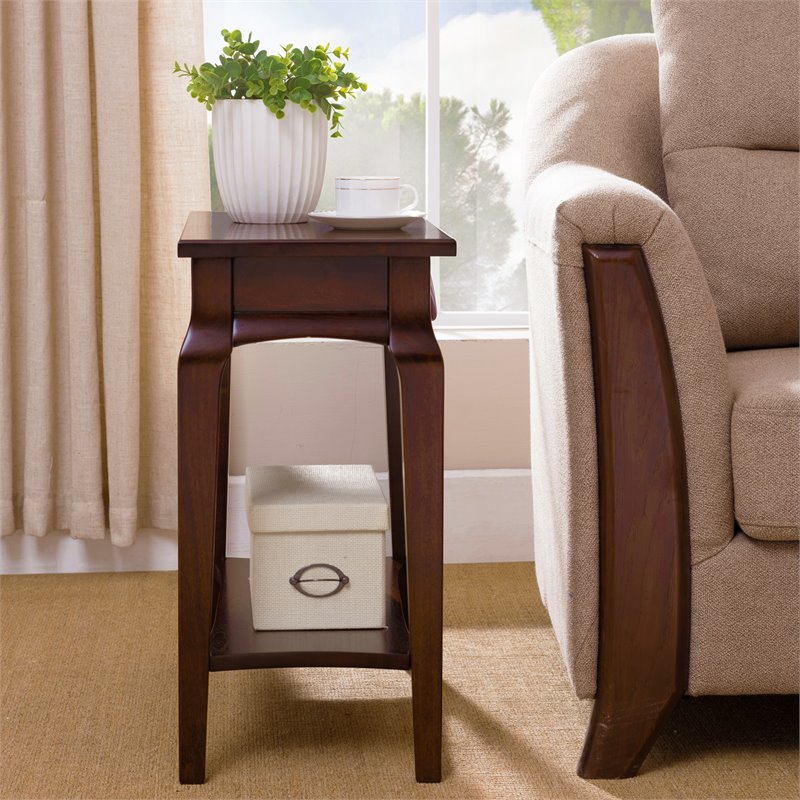 Bowery Hill Wood Narrow Table with Lower Shelf in Rich Chocolate Cherry