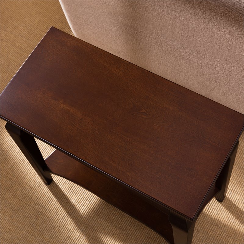Bowery Hill Wood Narrow Table with Lower Shelf in Rich Chocolate Cherry