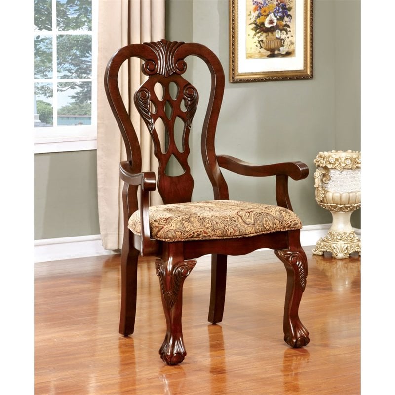 Bowery Hill 42'' Traditional Wood Dining Arm Chair in Cherry (Set of 2)