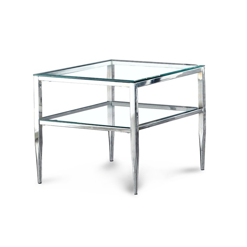 Bowery Hill Square Steel and Glass End Table in Chrome