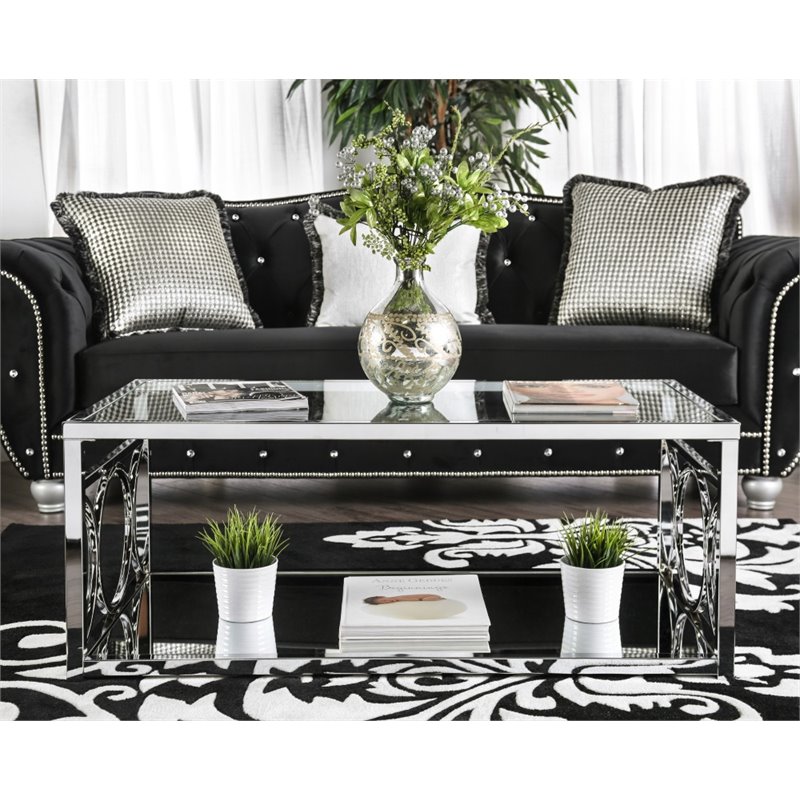 Bowery Hill Glass Coffee Table in Chrome Finish