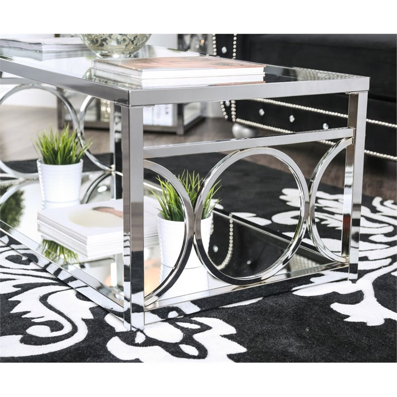 Bowery Hill Glass Coffee Table in Chrome Finish