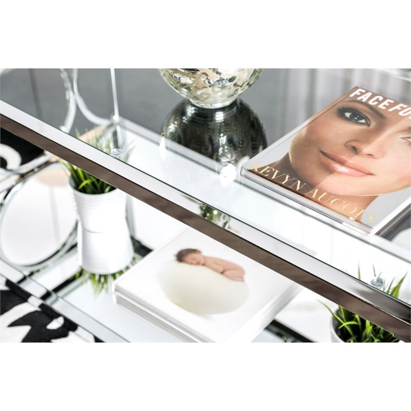 Bowery Hill Glass Coffee Table in Chrome Finish