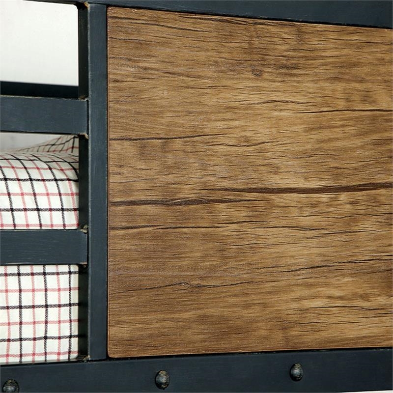 Bowery Hill Modern Steel Metal/Wood Full Over Full Bunk Bed in Black