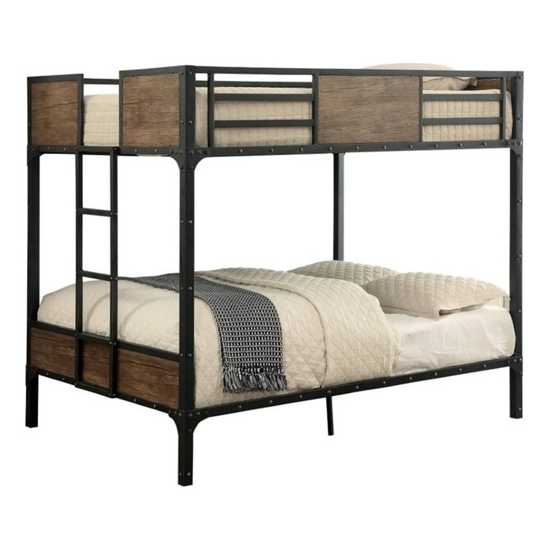 Bowery Hill Modern Steel Metal/Wood Full Over Full Bunk Bed in Black