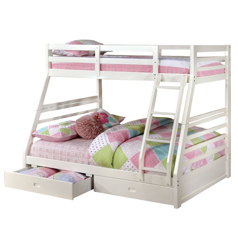 Bowery Hill Transitional Solid Wood Twin Over Full Bunk Bed in White