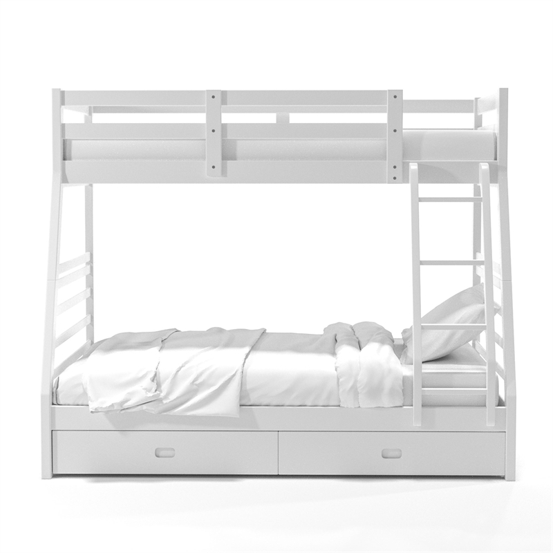Bowery Hill Transitional Solid Wood Twin Over Full Bunk Bed in White