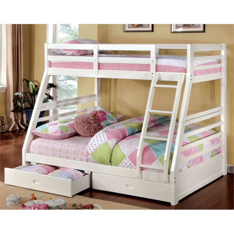 Bowery Hill Transitional Solid Wood Twin Over Full Bunk Bed in White