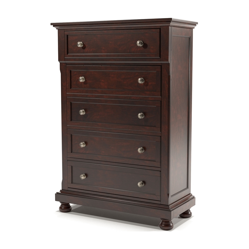Bowery Hill 5 Drawers Transitional Wood Chest in Dark Cherry