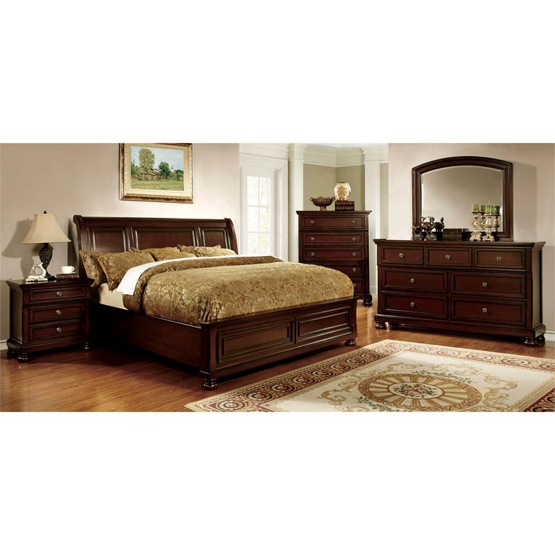 Bowery Hill 5 Drawers Transitional Wood Chest in Dark Cherry