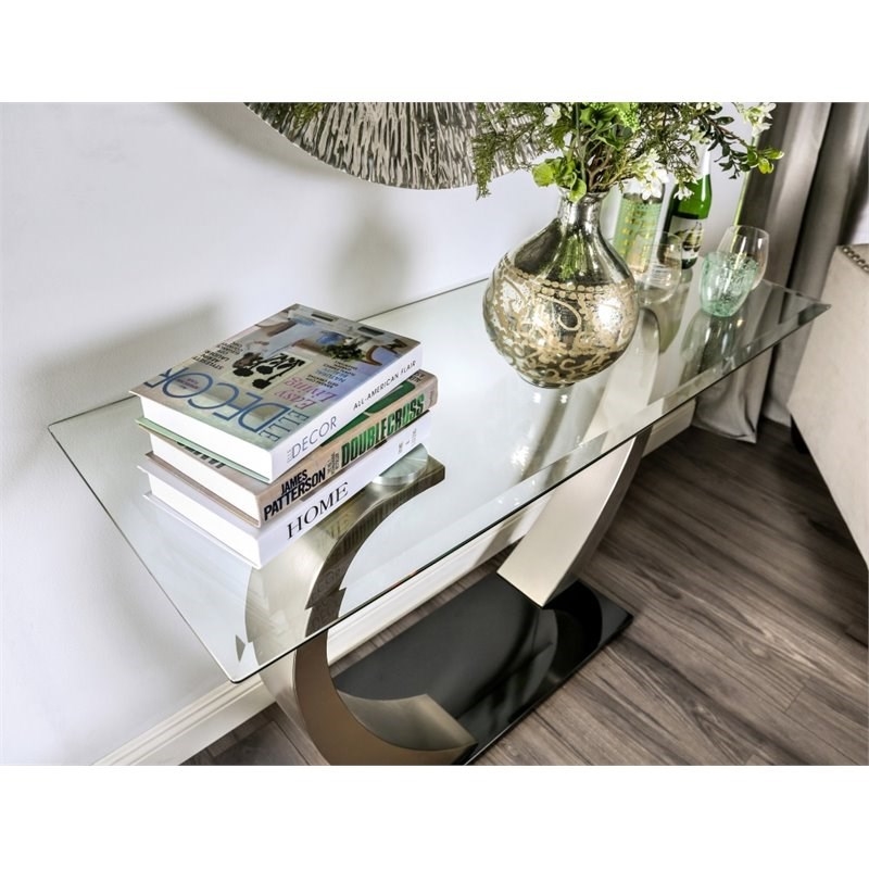 Bowery Hill Modern styled Metal Console Table in Gray Finish