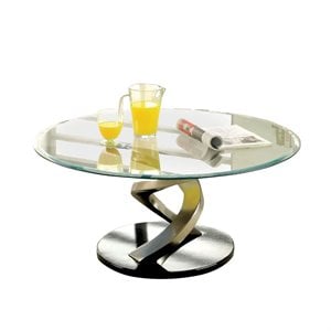 Bowery Hill Round Glass Top Coffee Table in Satin