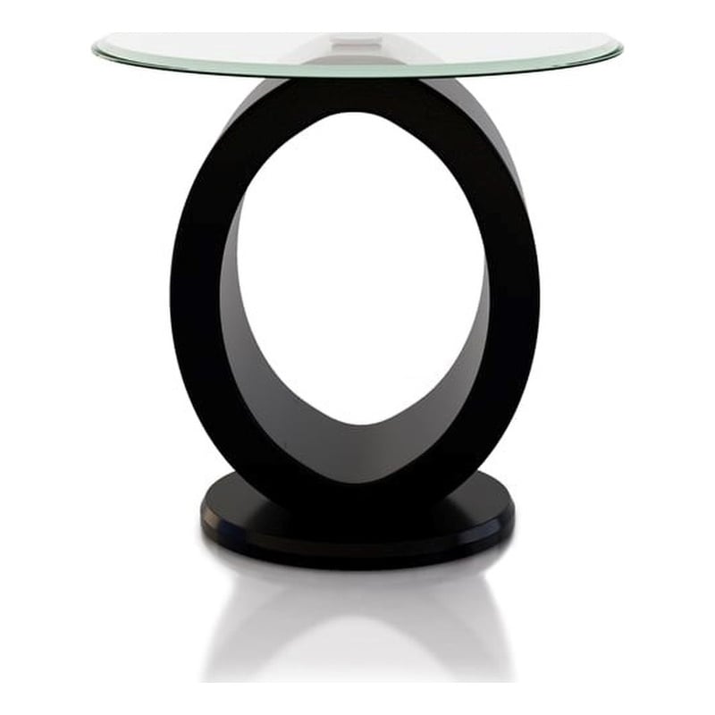 Bowery Hill End Table Coffee Accent Table Round in Glass Top and Wood - Black