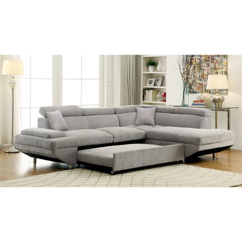 Bowery Hill Flannelette Sleeper, Convertible Sectional Sofa Bed With Chaise