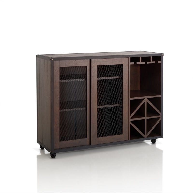 Bowery Hill Wine Rack Buffet with Casters in Walnut