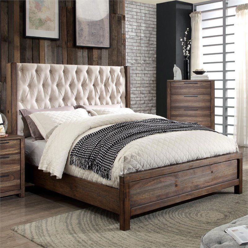 Bowery Hill Tufted King Platform Bed In Natural Rustic Tone Image Is Loading Bowery Hill Tufted King Platform Bed In Natural