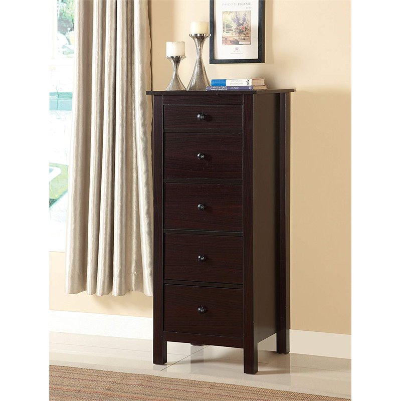Bowery Hill Transitional 5-Drawer Solid Wood Lingerie Dresser Chest in Espresso