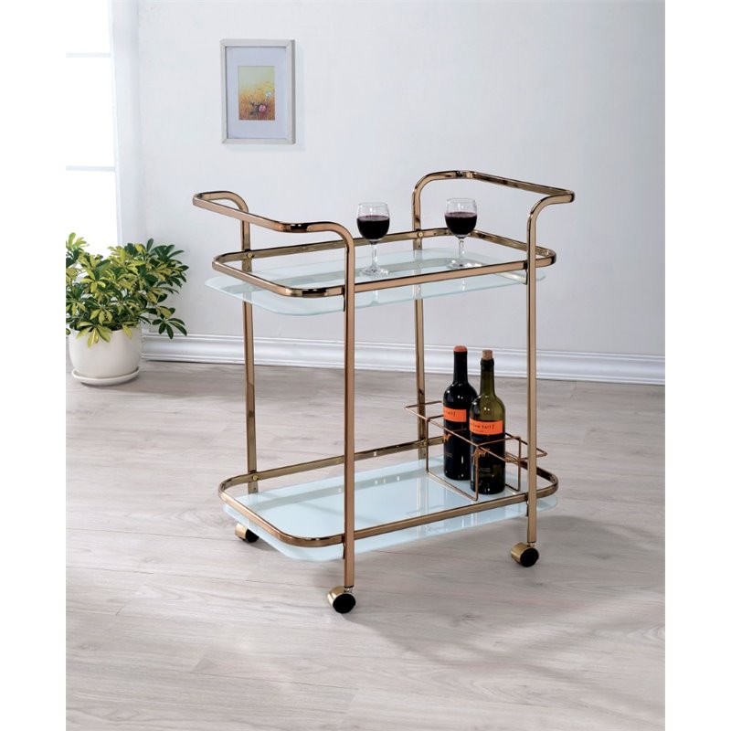 Bowery Hill Glass Bar Cart in Champagne