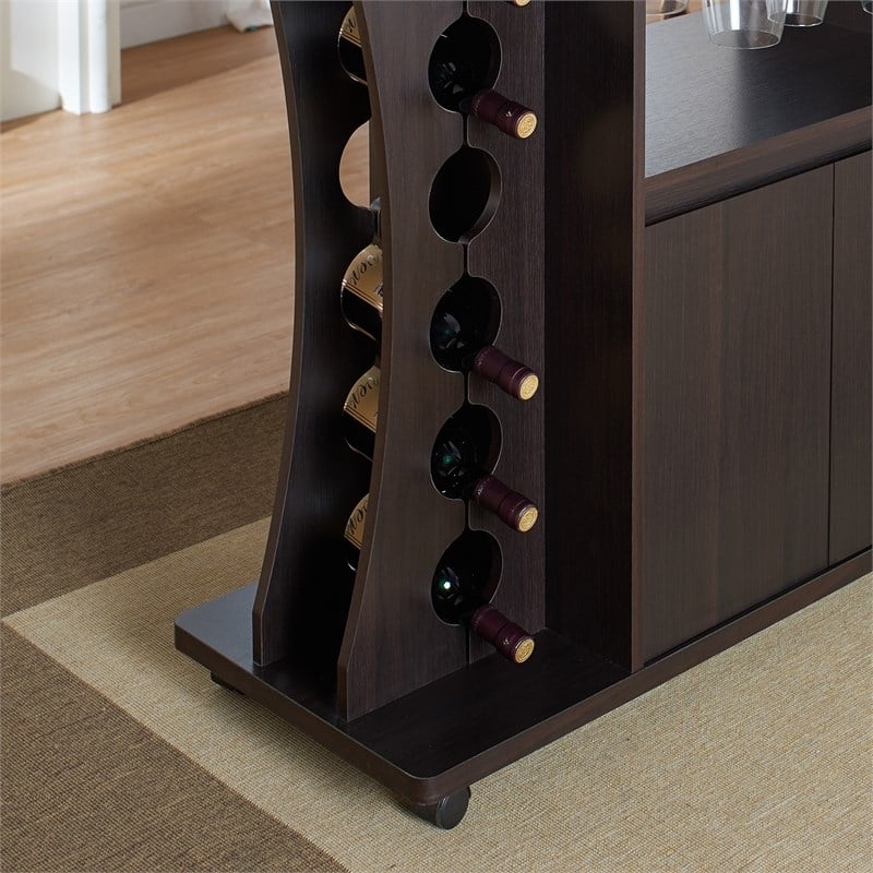 Bowery Hill Wine Rack with Casters in Espresso