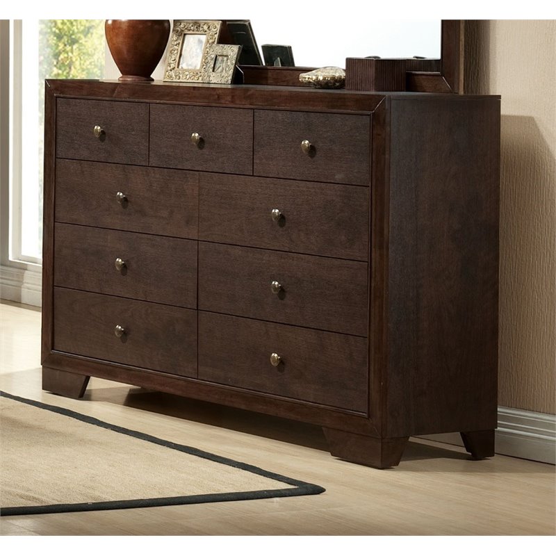 Bowery Hill 9-Drawer Transitional Wood Horizontal Dresser in Espresso