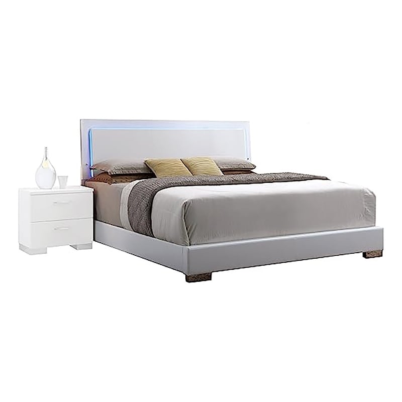 Bowery Hill Modern Wood/Metal Queen Panel Bed with LED in White