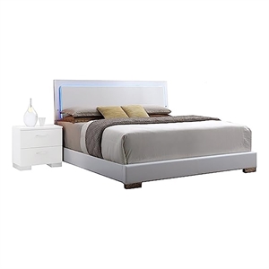 Bowery Hill Modern Wood/Metal Queen Panel Bed with LED in White