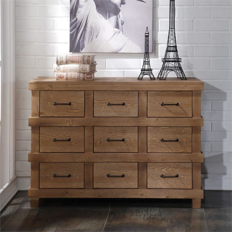 Bowery Hill 9 Drawer Dresser in Antique Oak