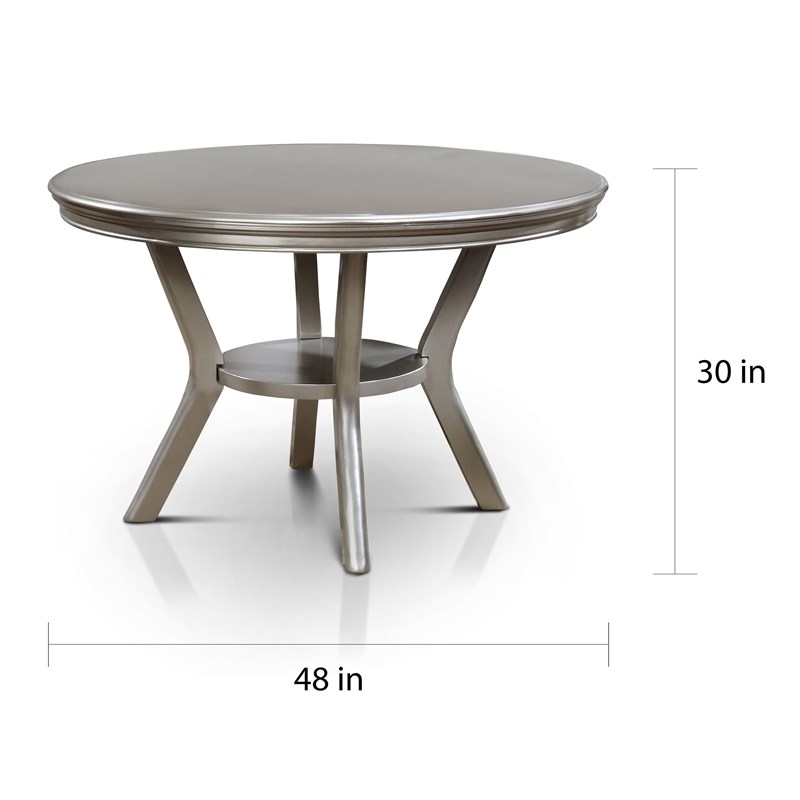 Bowery Hill Transitional Round Wood Dining Table in Silver