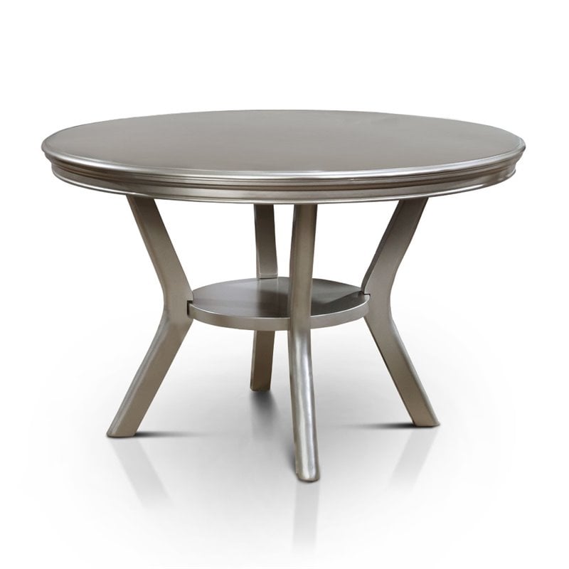 Bowery Hill Transitional Round Wood Dining Table in Silver