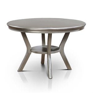Bowery Hill Transitional Round Wood Dining Table in Silver