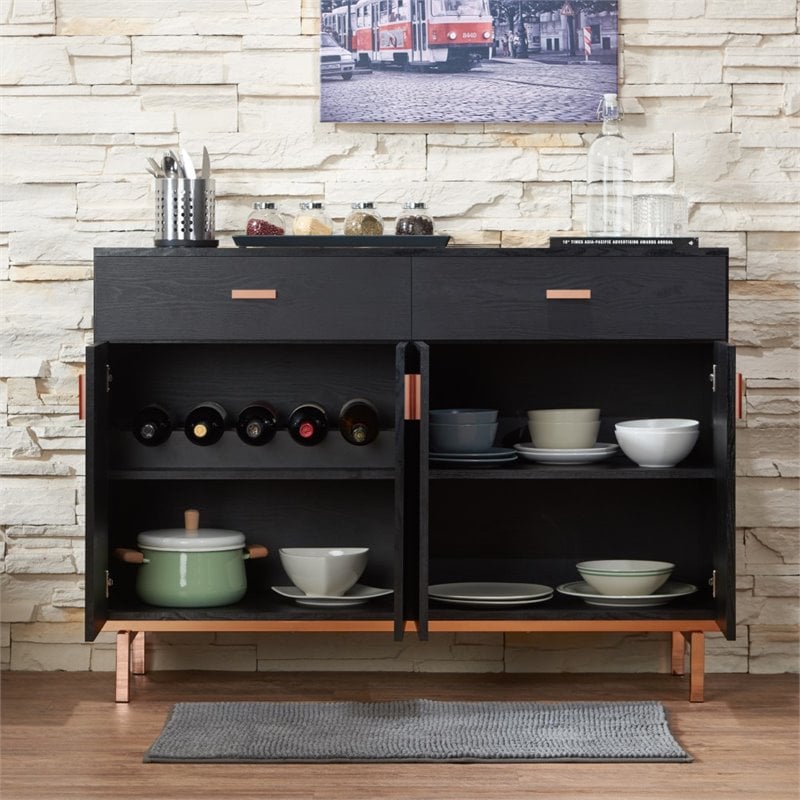 Bowery Hill Modern 2 Drawer Wood Buffet Table in Black