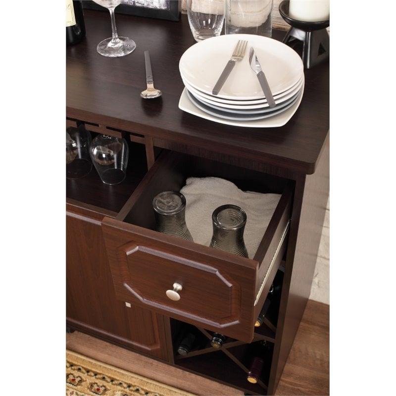 Bowery Hill Engineered Wood Multi-Storage Mobile Wine Bar Cabinet in Espresso