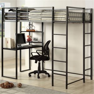 bowery hill twin loft bed in silver and gun metal
