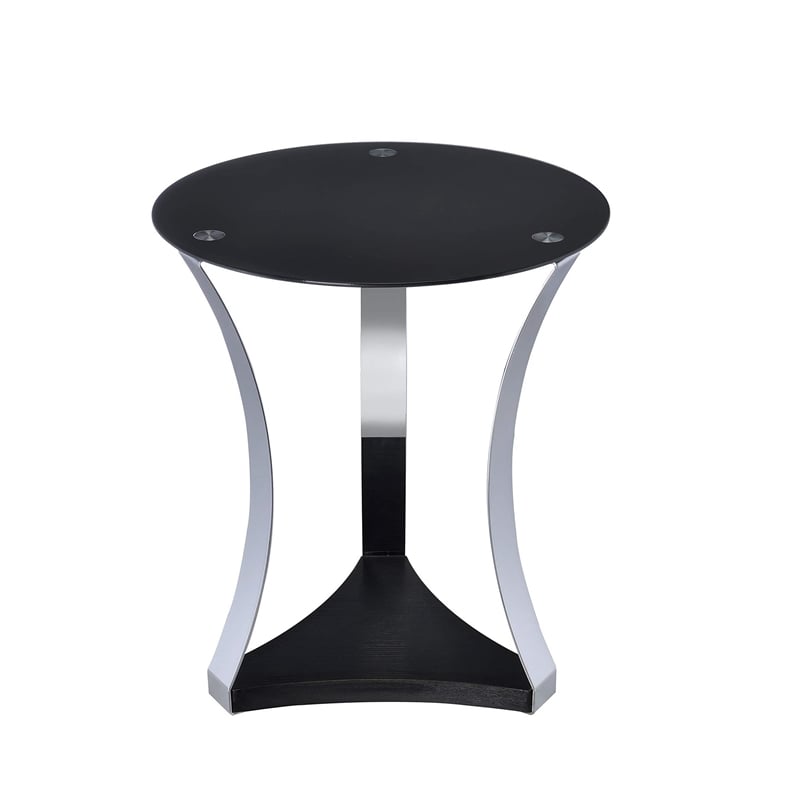 Bowery Hill Round Contemporary Metal End Table in Black/Rose Gold
