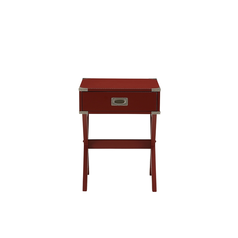 Bowery Hill 1 Drawer Square Contemporary Wood End Table in Red