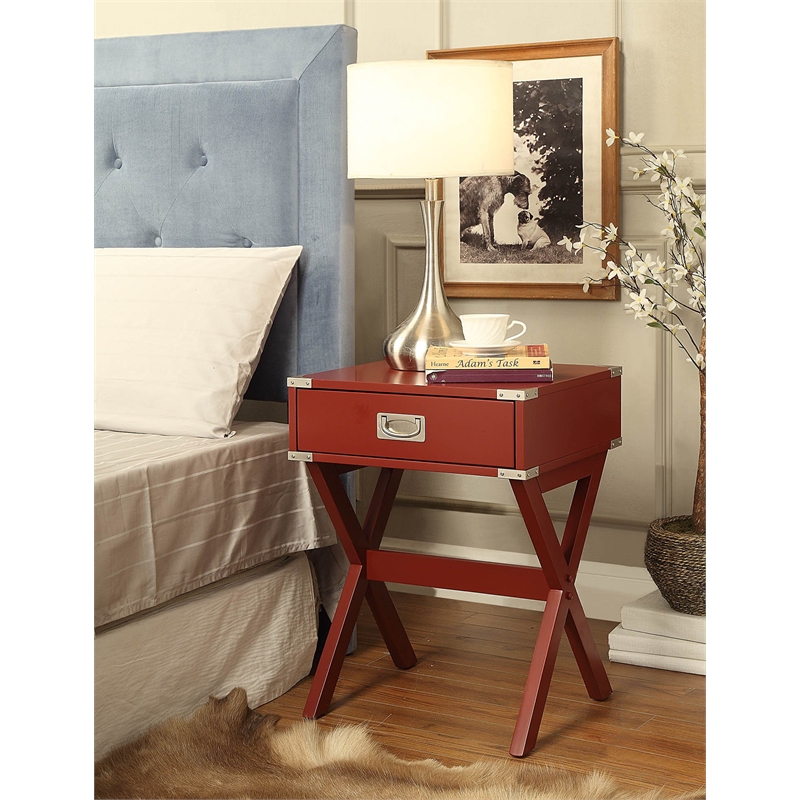 Bowery Hill 1 Drawer Square Contemporary Wood End Table in Red