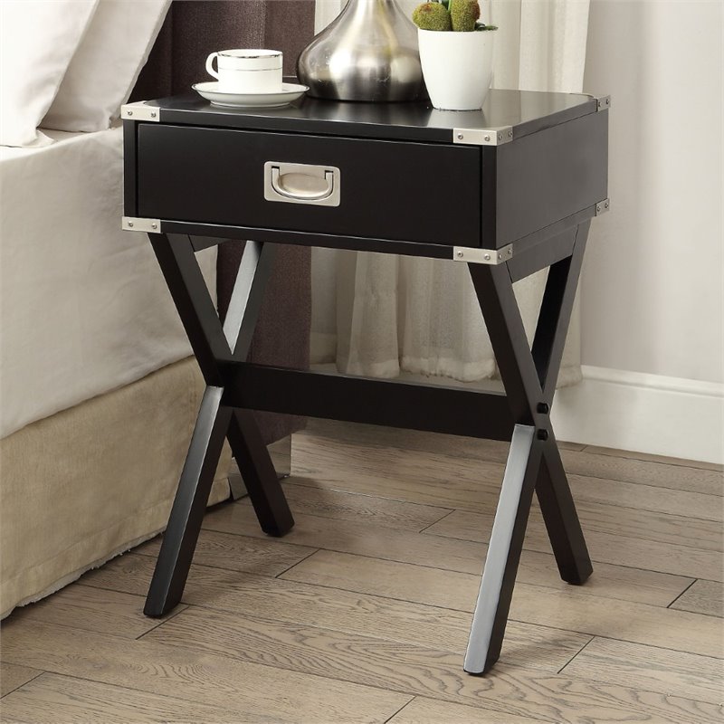 Bowery Hill 1-Drawer Wood Square End Table in Black