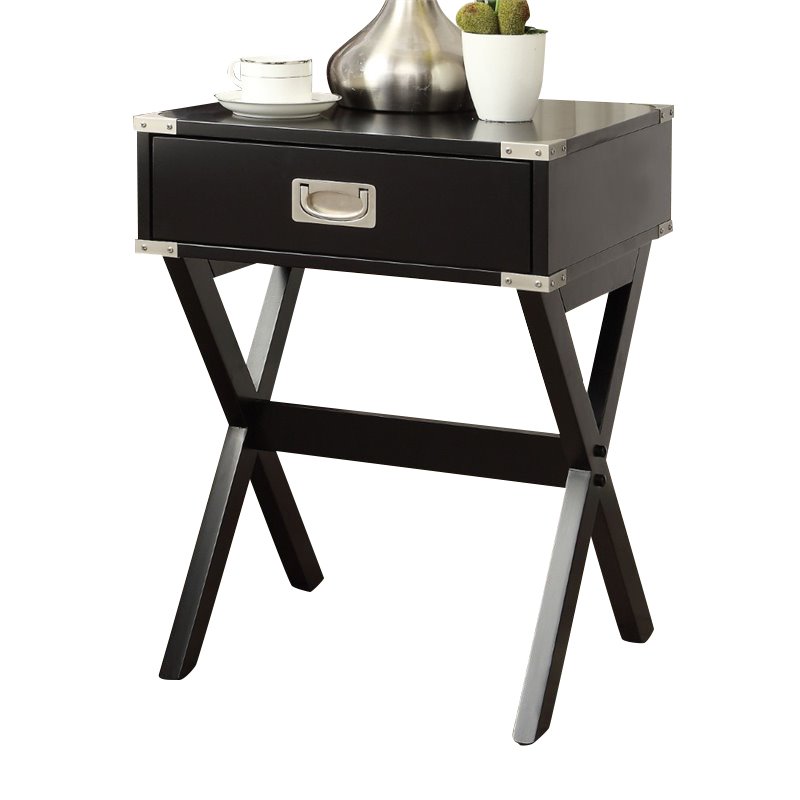 Bowery Hill 1-Drawer Wood Square End Table in Black