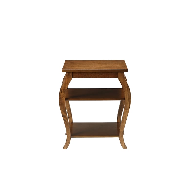 Bowery Hill 2 Shelves Square Wood End Table with Cabriole Legs in Walnut