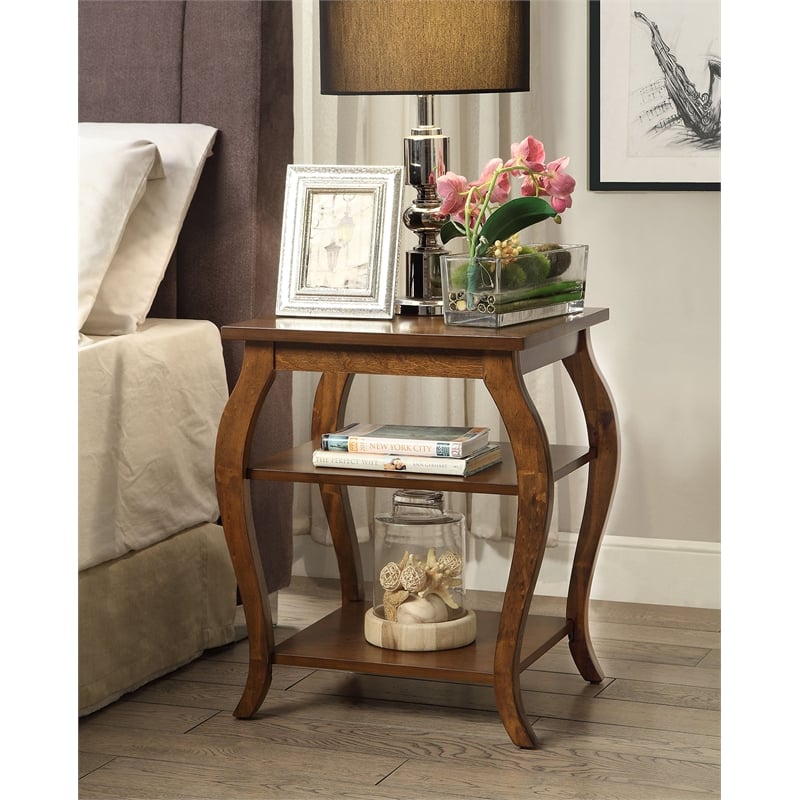 Bowery Hill 2 Shelves Square Wood End Table with Cabriole Legs in Walnut