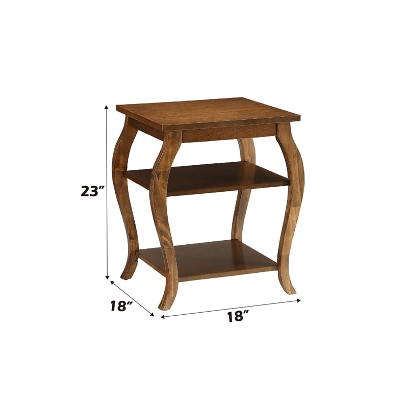 Bowery Hill 2 Shelves Square Wood End Table with Cabriole Legs in Walnut