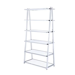bowery hill leaning bookcase in white high gloss and chrome