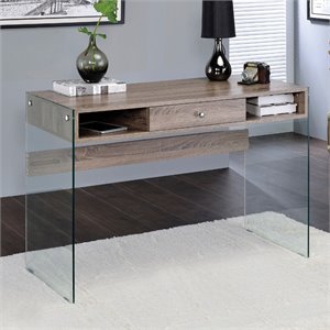 bowery hill writing desk in clear glass and gray oak
