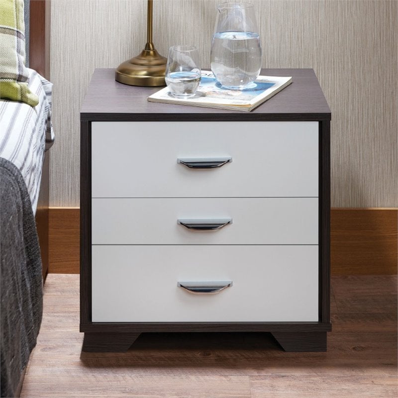 Bowery Hill 3 Drawer Nightstand in White and Black