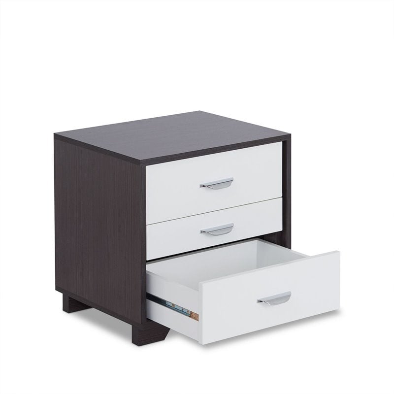 Bowery Hill 3 Drawer Nightstand in White and Black