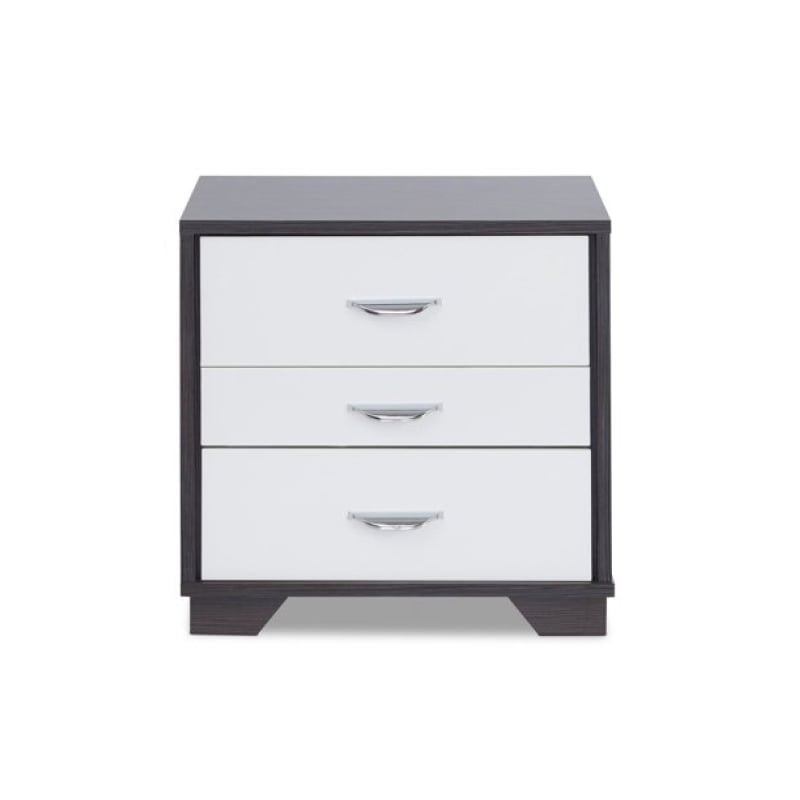 Bowery Hill 3 Drawer Nightstand in White and Black